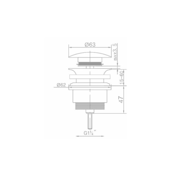 Supapă de clic pentru chiuvetă din alamă Ø66 mm 1" 1/4 PVD Nichel periat - imagine 2