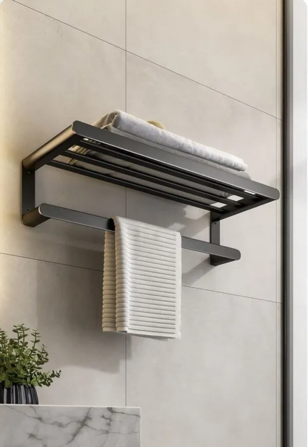 Suport pentru prosoape de hotel, negru mat - imagine 3