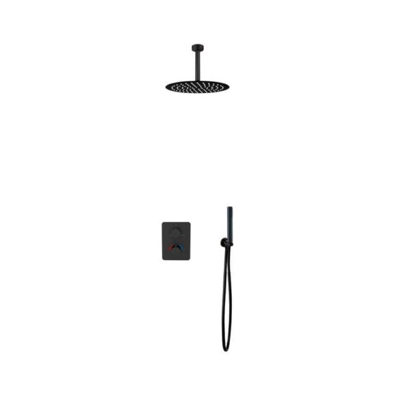 Set de duș termostatic încorporat (SET 1) (braț de tavan) negru mat